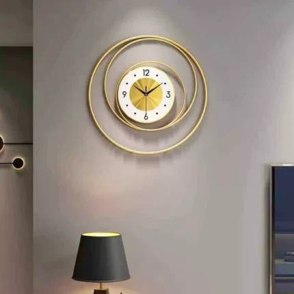 Golden Metal Wall Clock for Home Decor