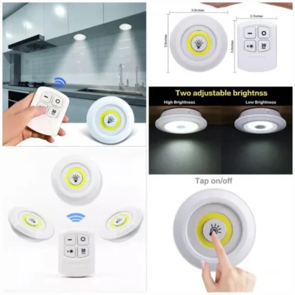 LED Cabinet Tap Light With Remote Control ( pack of 3 light )