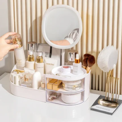 Luxury Cosmetic Beauty and Makeup Organizer and Storage with LED Light (White)