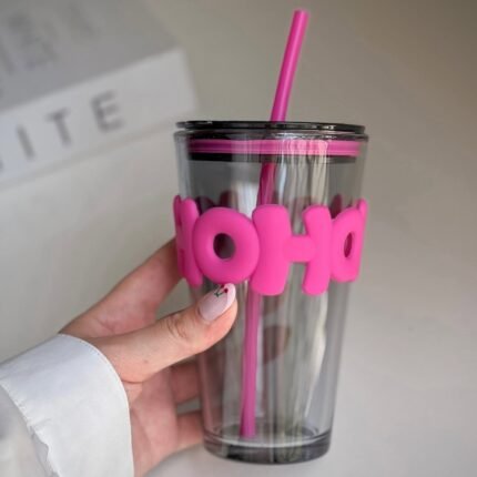 Cute 450 ml Glass With Lid And Straw